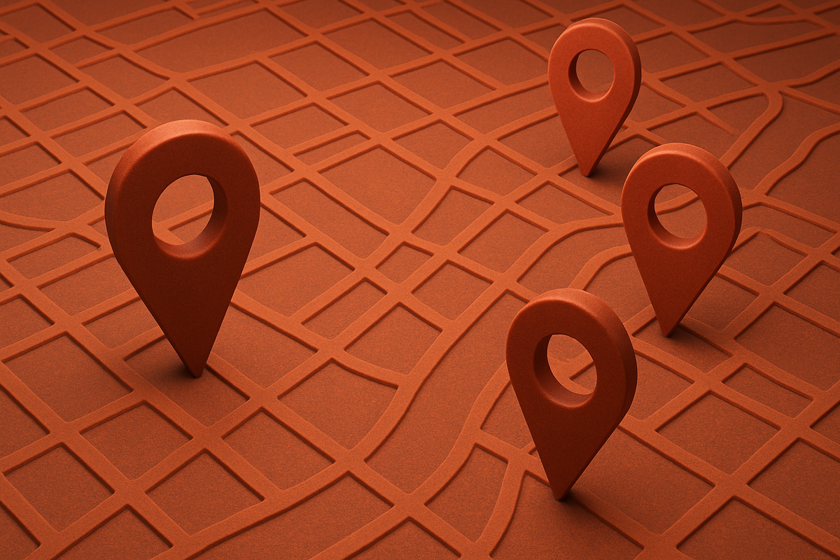 Pins sobre un mapa local.