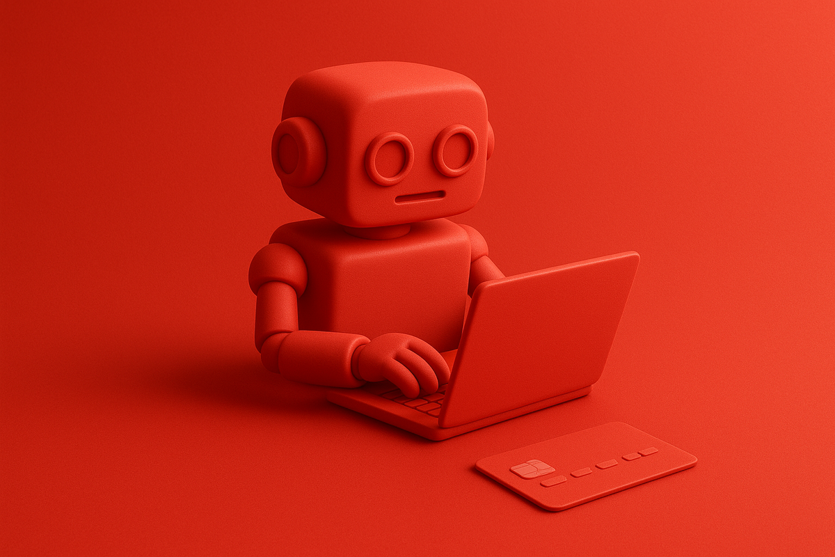 Robot usando un ordenador para comprar online.